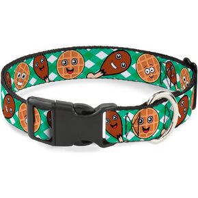 Buckle-Down Plastic Clip Collar - Fried Chicken & Waffles Plaid White/Green - 1" Wide - Fits 9-15" Neck - Small