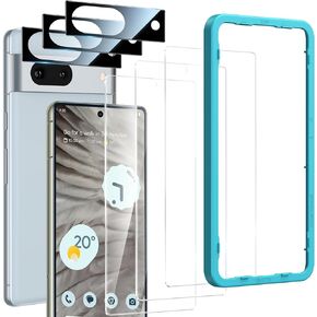 SMARTDEVIL [3 Pack for Google Pixel 8 Pro Screen Protector with 3 Pack Camera Lens Protector, Finger Print Reader Compatible, Fast & Easy Installation, Clear 9H Tempered Glass Film, Alignment Frame