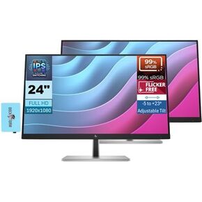 HP 24" FHD IPS (1920x1080) Anti-Glare Monitor Bundle with Docztorm Dock, VESA Mount (100x100mm), HDMI 1.4, DisplayPort, USB Ports, Ideal for Home & Business, Black/Silver (2024 Latest Model) (2 Pack)
