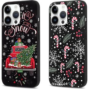 Eouine 2 Pack Merry Christmas Phone Case for Apple iPhone 13/14 [6.1"], Cute Silicone Cover with Red Christmas Truck Car Tree Snowflake Pattern, Anti-Scratch Shockproof Soft Gifts Girl Women