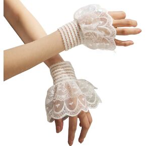 Lolita Lace Gloves White Heart Hand Sleeve Sexy Lace Elastic Bracelet Women Ruffled Floral Lace Wrist Cuffs