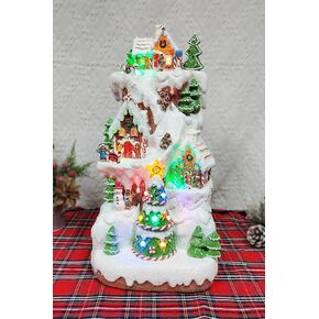 MOMENTS IN TIME 20.5“H Ski Resort Mountain Resin Christmas Village Buildings, Featuring LED Lights, Christmas Music, and Animated Train - Power Adapter (Included)