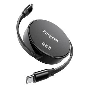 Fasgear Retractable USB C to USB C Cable 3.3ft 240W 5A Fast Charging Type C Cord for 100W USB C Charger [4-Stretch Length] Compatible with iPhone 15 Sam-Sung Galaxy Z Flip5 S23 Mac-Book Pro (Black)