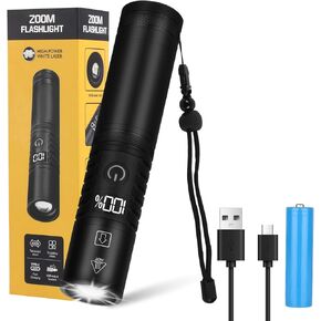 Semlos 1500 Lumens Zoomable Flashlights, High Power LED Torch Lights with 3 Modes, Portable Outdoor Camping Lights with Screen Display, 2 Packs