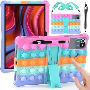 DETUOSI 11 inch Tablet Case Compatible with COLORROOM Android 14, AOCWEI X800, with Shoulder Strap and Stylus Pen, Multi-Angle Protective Cover for TECLAST P50, Xgody Q16, Dazzling Light Blue