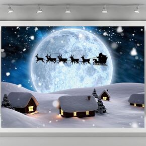 Snowy Christmas Backdrops for Photography Winter Christmas Backdrop Fairy Tale Moon Santa Reindeer White Snow Starry Sky Photo Studio Background Xmas Halloween Party Decorations Backdrop (5x3ft)
