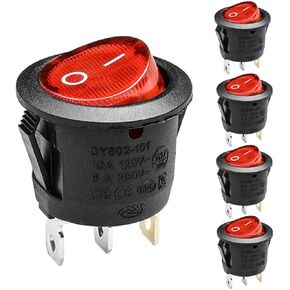 5pcs KCD1-105 Red Lamp Illuminated 3 Terminal SPST On/Off Toggle Rocker Switch