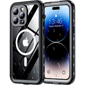 Red2Fire for iPhone 15 Pro Max Case Waterproof, [Built-in Screen Protector & Camera Protector][Compatible with MagSafe][Full Body Shockproof][IP68 Waterproof][Dustproof] Phone Case 6.7" Black/Clear