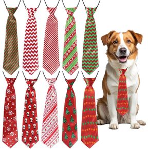 10pcs Christmas Large Dog Neck Ties Xmas Neckties with Elastic Bands Adjustable Dog Collar Ties Snowflake Christmas Tree Snowman Pattern for Christmas Party Dog Grooming Accessories