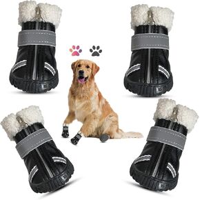Dog Boots, Puppy Winter Shoes Pet Waterproof Paw Protectors with Reflective Strips Rugged Anti-Slip Sole for Snow/Ice Pavement (Black, #3)