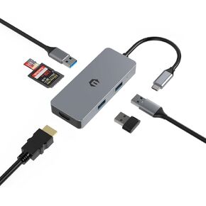 6-in-1 USB C hub Laptop Docking Station USB C Hub with 4K HDMI Output, 3* USB-A 3.0 5Gbps Data Transfer, SD/TF Card Slot, Portable USB C Adapter for Most Type C Devices.