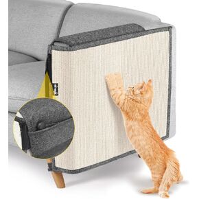 NATUYA Cat Scratch Couch Protector, Sisal Furniture Protector Cat Scratching Pad, Anti-Cat Scratch Sofa Armrest Couch Protective Shield with Pocket