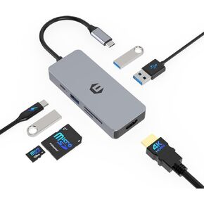 Tiergrade USB C Hub, 7-in-1 USB C Dock with 4K HDMI, 100W Power Delivery, 3 USB-A 3.0 Ports, SD/MicroSD Card Reader, Compatible with Type-C Laptops