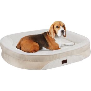 Orthopedic Dog Bed for Large Dogs, Dog Couch Design with Egg Foam Support, Removable, Washable Plush Cover and Non-Slip Bottom with Four Sided Bolster Cushion (Beige)