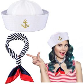 Sailor Costume Set Yacht Captain Hat Accessories with Scarf Sunglasses Nautical Hats for Women Men Halloween