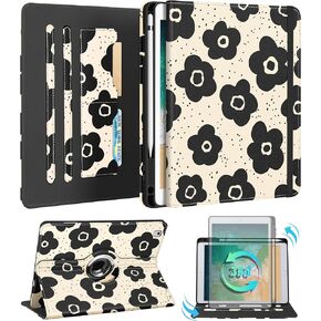 for iPad 5th Generation Case 2017/Air 1st 2013/Pro 9.7 Inch Case 2016 - Women Girls Kids Cute Rotating Stand Folio Cover with Pencil Holder & Card Slot Girly Pretty Sunflower Design Cover