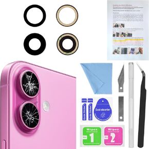 ASDAWN Back Rear Camera Lens Glass Replacement for iPhone 16 6.1 inch and 16 Plus 6.7 inch with Pre-Installed Adhesive, Back Lens Glass with Installation Manual + Repair Tool Set