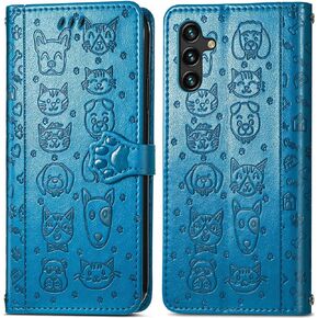 MEUPZZK Samsung Galaxy A14 5G Case, Samsung A14 5G Wallet Case, Embossed Cat and Dog Premium PU Leather [Kickstand][Card Slots][Wrist Strap][6.6 inch] Phone Cover for Samsung A14 5G (C-Rose)