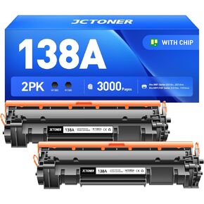 138A Black Toner Cartridge 2-Pack with Chip Compatible for HP138A W1380A 138X W1380X Replacement Laserjet Pro MFP 3101 3001 Series 3001dw 3001dwe 3101fdw 3101fdwe Printer ink All-In-One Copier Scanner