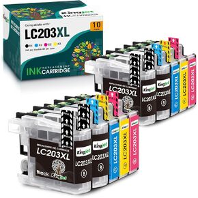 Kinget LC203XL Ink Cartridges Replacement for Brother Ink Cartridges LC203XL LC203 LC201XL LC201 Work with Brother MFC-J480DW MFC-J485DW MFC-J4420DW MFC-J4620DW MFC-J5620DW, 10 Pack（4B/2C/2M/2Y