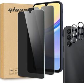 Privacy Screen Protector for Samsung Galaxy A15 5G/4G, [2+2 Pack] for A15 privacy screen protector & Camera Lens Protector, Full Coverage/Case Friendly/Tempered Glass/Easy installation
