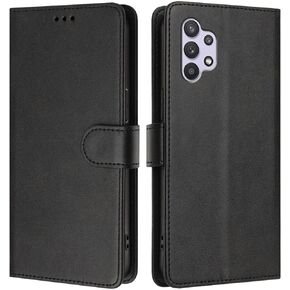 Wallet Case for Samsung Galaxy A32 5G, [RFID Blocking] 3 Card Holder Stand [Shockproof TPU Interior Case] PU Leather Magnetic Protective Flip Case for Galaxy A32 5G, Black YBW