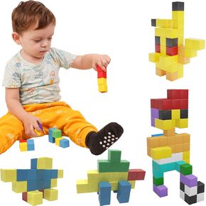 Magnetic Blocks, Magnetic Cubes Educational Toys, Original Award Winning Magnetic Building Blocks for Kids, 100 Pieces Rainbow Color Autism Toys Magic Cube Sensory Toys for Kids