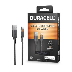 DURACELL iPhone Charger, USB-A to Lightning Cable (5ft/1.5m) Fast Charging Cable Type C Charger, MFi Certified for iPhone 14/13/12/11/X/8, AirPods Pro, Durable for Daily Use, Ideal for Travel