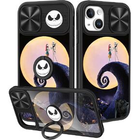 Joyleop (2in1 for iPhone 13 Case Cartoon Cute Love Stit for Girls Pretty Women Teen Kids Girly Phone Covers Purple Pattern Design with Slide Camera Cover+Ring Holder for Apple 13 6.1"