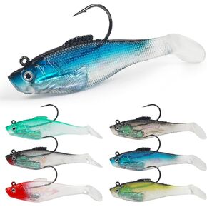 Soft Fishing Lures Swimbaits Pre-Rigged Jig Head Paddle Tail Swim Baits Swim Shad Lures Soft Plastic Swimbait Sinking Baits with Weighted Hooks Fishing Lures Kit for Bass Trout Walleye Crappie