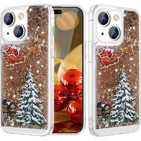 Glitter Christmas Case for iPhone 15 Pro Max, Cute Christmas Tree Santa Elk Liquid Flowing Floating Moving Bling Sparkle Clear Shockproof Women Girls Case for iPhone 15 Pro Max 6.7" (Silver)