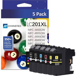 LC201XL High Yield Ink Cartridges (2BK/1C/1M/1Y, 5 Pack) Compatible for Brother LC201 LC201BK LC203 XL Ink Cartridge Work with MFC-J480DW MFC-J485DW MFC-J880DW MFC-J4420DW MFC-J680DW Printer