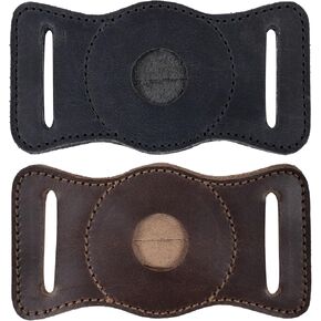 TACO DOG, Set of 2 Holders for Dog Collars Compatible with AirTags, Rustic Case for Pet Collar, Tracking Device Sleeve, Full Grain Leather, Handmade, Bourbon Brown/Charcoal Black