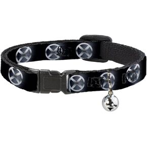 Buckle-Down Marvel Comics Cat Collar, Breakaway Collar with Bell, X Men X Icon Black Silvers, 8.5 to 12 Inches 0.5 Inch Wide