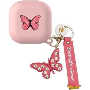 Silicone Case Compatible with Samsung Galaxy Buds 2 Case (2021) / Galaxy Buds Pro Case (2021) / Galaxy Buds Live Case (2020) with Butterfly Keychain Kit Case Gift for Women Girl Kids Teens (Purple)