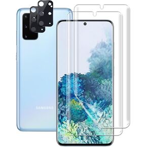 (2+2) For Samsung Galaxy S20 Plus 5G / 4G (2 Pack) Screen Protector (Not Glass), Flexible Soft TPU Film and (2 Pack) Camera Lens Protector, Fingerprint Compatible, Case Friendly