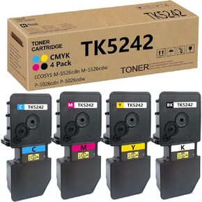 TK5242 TK-5242 Toner Cartridge Compatible Replacement for Kyocera TK-5242K TK-5242C TK-5242M TK-5242Y 1T02R70US0 1T02R7CUS0 1T02R7BUS0 1T02R7AUS0 for ECOSYS P5026cdn P5026cdw M5526cdw M5526cdn 4 Pack
