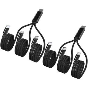 4FT USB C to Multi Type C Splitter Cable,3 in 1 Multi Charging Cable Black Nylon Cord,USB C to 2xUSB C+ Lightnning Port Compatible with Apple i-Phone 15,iPad Pro/Air,Sam-Sung S24,Moto,Google