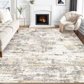 Area Rug Living Room Rugs 8x10: Modern Neutral Abstract Aesthetic Rug for Bedroom Dining Room Table - Large Soft Stain Resistant Machine Washable Rug, Indoor Home Office Carpet - Gold Brown