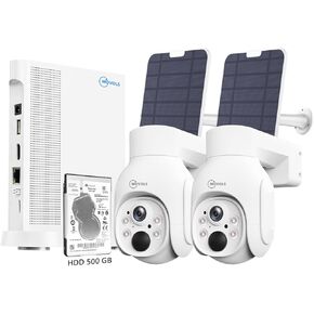 Movols 4MP Solar Security Camera System 2PCS Wi-Fi PTZ Cameras with 10CH 4K NVR Surveillance System Built in HDD 500G,Color Night Vision, Motion Alert, Two-Way Audio,IP66 Home Surveillance Nvr Kit