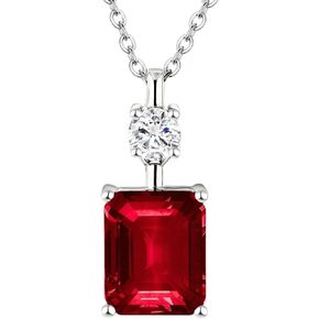 18K White Gold Plated Silver Necklace With 4.25 Carat Total Weight of Lab Grown Emerald (Green Color, Emerald Shape, VS Clarity) & Lab Grown Diamond (Round, D-E, VS) in 16/18" Length, Necklace For Women, Gift For Her Jewelry