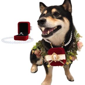 La La Pet® Detachable Pet Wedding Collar with Ring Box Wedding Ring Holder Dog Collar Cat Wedding Collar Couple Ring Storage Box for Proposal Engagement Wedding Party S