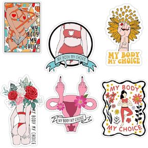 6Pcs My Body My Choice Stickers Waterproof, My Uterus My Choice Decal Sticker, Feminism Sticker, Empower Women Vinyl Stickers for Water Bottle, Car, Laptop, Phone