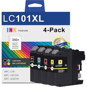 LC101 High Yield Ink Cartridges LC101XL Ink Cartridge Replacement for Brother LC101 LC103 XL Ink Cartridge Work for MFC-J245 MFC-J285DW MFC-J450DW MFC-J470DW Printer, 1BK/1C/1M/1Y -(4Pack)