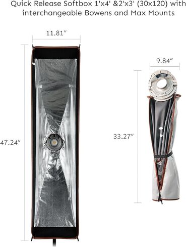 مجموعة Softbox مستطيلة سريعة الإصدار، 2'x3'، 60x90 و1'x4'، 30x120، صناديق ناعمة مدمجة وقابلة للطي، متوافقة مع حامل Bowens، تصوير فوتوغرافي وإضاءة فيديو بجودة احترافية in Kuwait