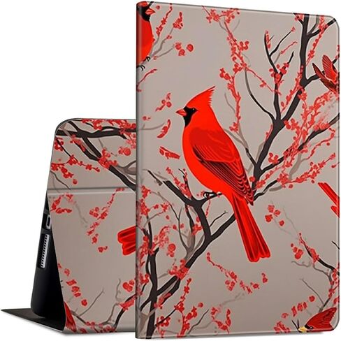 Case for iPad 9th / 8th / 7th Generation 10.2 inch (2021/2020/2019 Released) PU Leather Slim Folio Lightweight Multi-Angle Smart Cover with Auto Wake/Sleep Case for 10.2 iPad Case,Red Cardinal Birds in Saudi Arabia