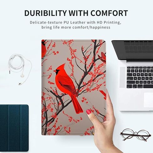 Case for iPad 9th / 8th / 7th Generation 10.2 inch (2021/2020/2019 Released) PU Leather Slim Folio Lightweight Multi-Angle Smart Cover with Auto Wake/Sleep Case for 10.2 iPad Case,Red Cardinal Birds in Saudi Arabia