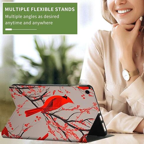 Case for iPad 9th / 8th / 7th Generation 10.2 inch (2021/2020/2019 Released) PU Leather Slim Folio Lightweight Multi-Angle Smart Cover with Auto Wake/Sleep Case for 10.2 iPad Case,Red Cardinal Birds in Saudi Arabia