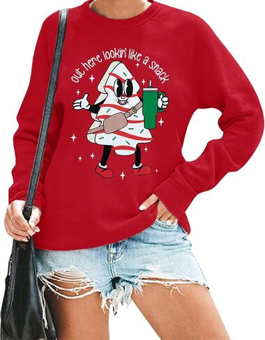 Christmas Sweatshirt Women Out Here Looking Like A Snack Shirt Farm Christmas Tree Pullover Casual Xmas Holiday Top in Saudi Arabia