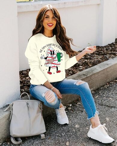 Christmas Sweatshirt Women Out Here Looking Like A Snack Shirt Farm Christmas Tree Pullover Casual Xmas Holiday Top in Kuwait